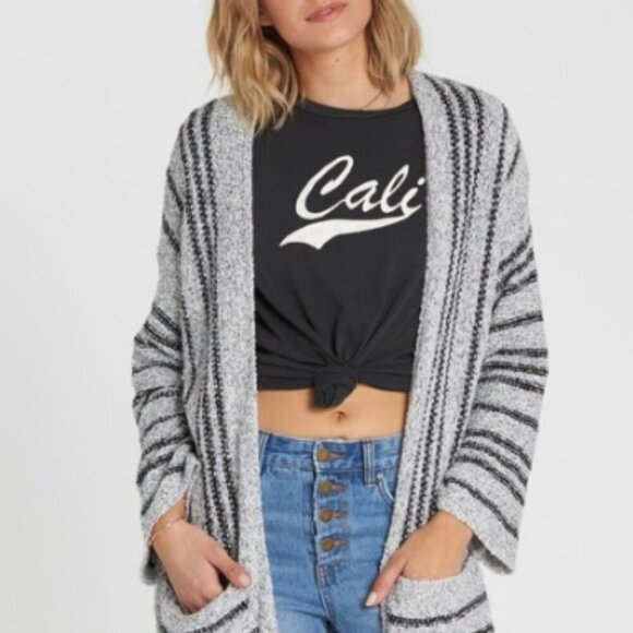 Billabong Good Times Sweater Womens Grey Stripe size small - Picture 1 of 9